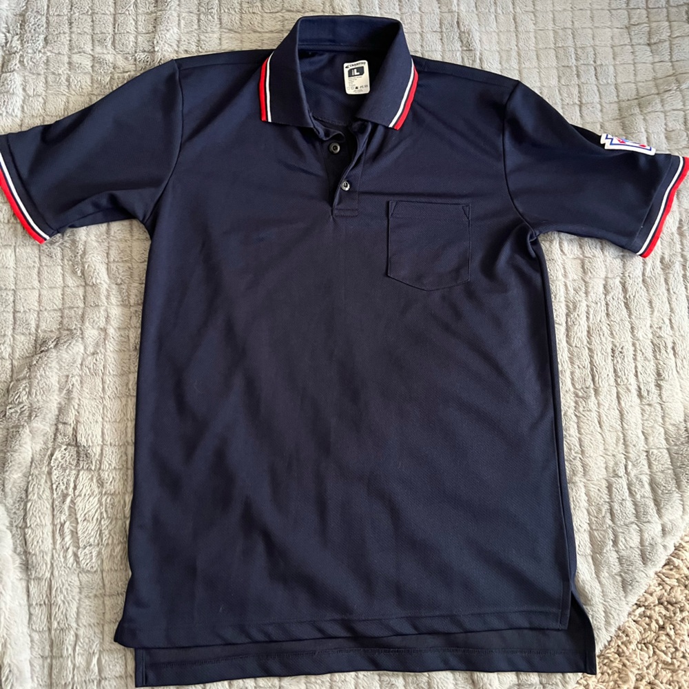 Champro Mens Large Baseball Umpire Polo Shirt 100% Polyester Pocket Little Leau